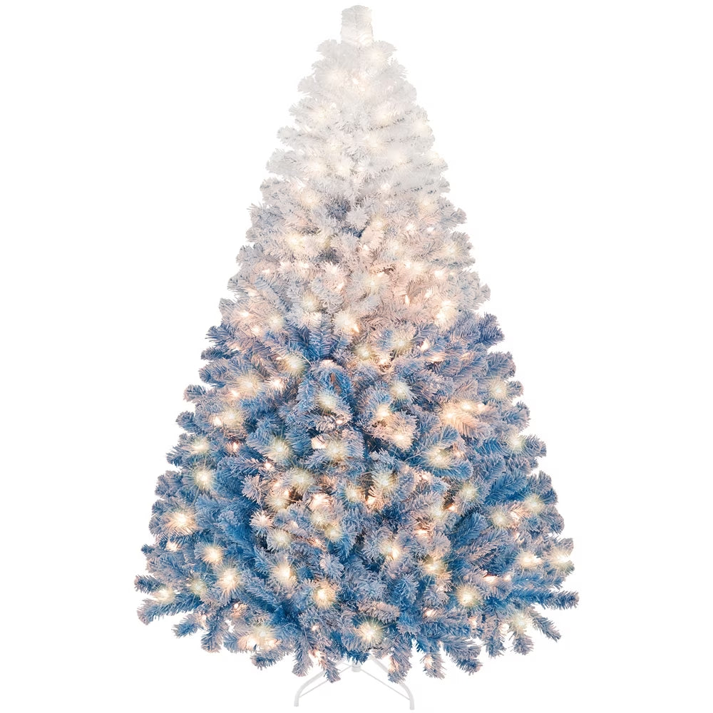 4.5 Ft Pre-Lit Flocked Christmas Tree with Warm Lights, Frosted White