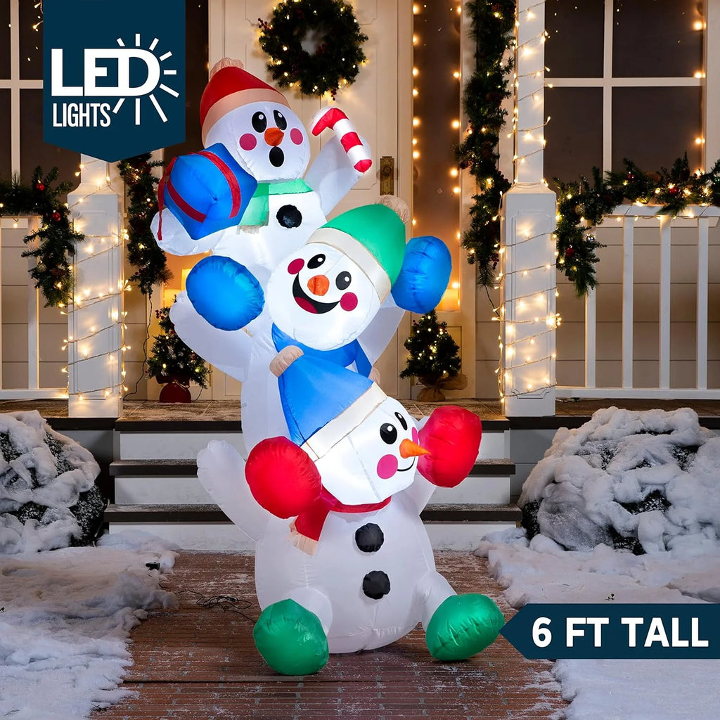 6Ft Christmas Inflatables Snowman Outdoor Decorations,Stacked Snowman Christmas Blow Ups with Built-In Leds for Holiday Party Garden Yard Lawn Decor