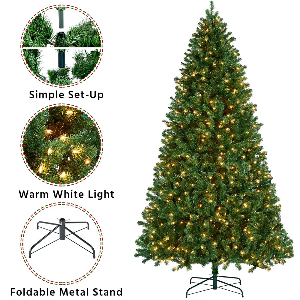 9Ft Pre-Lit Christmas Tree with Warm Lights, Green