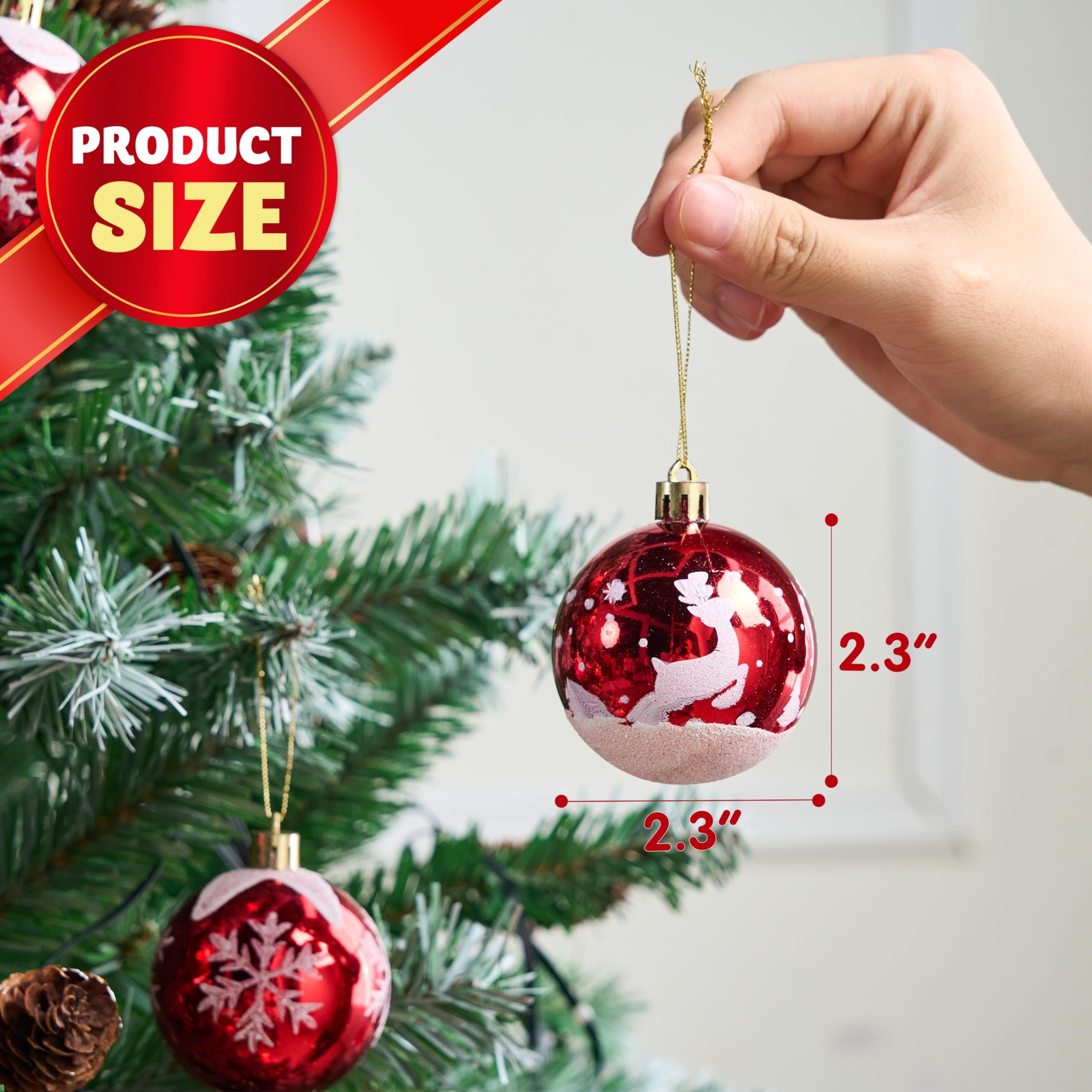 24 Pcs Christmas Ball Ornaments 2.3" Painting & Glittering Shatterproof Christmas Ornaments for Holidays, Party Decoration, Tree Ornaments, and Special Events (Red&White)
