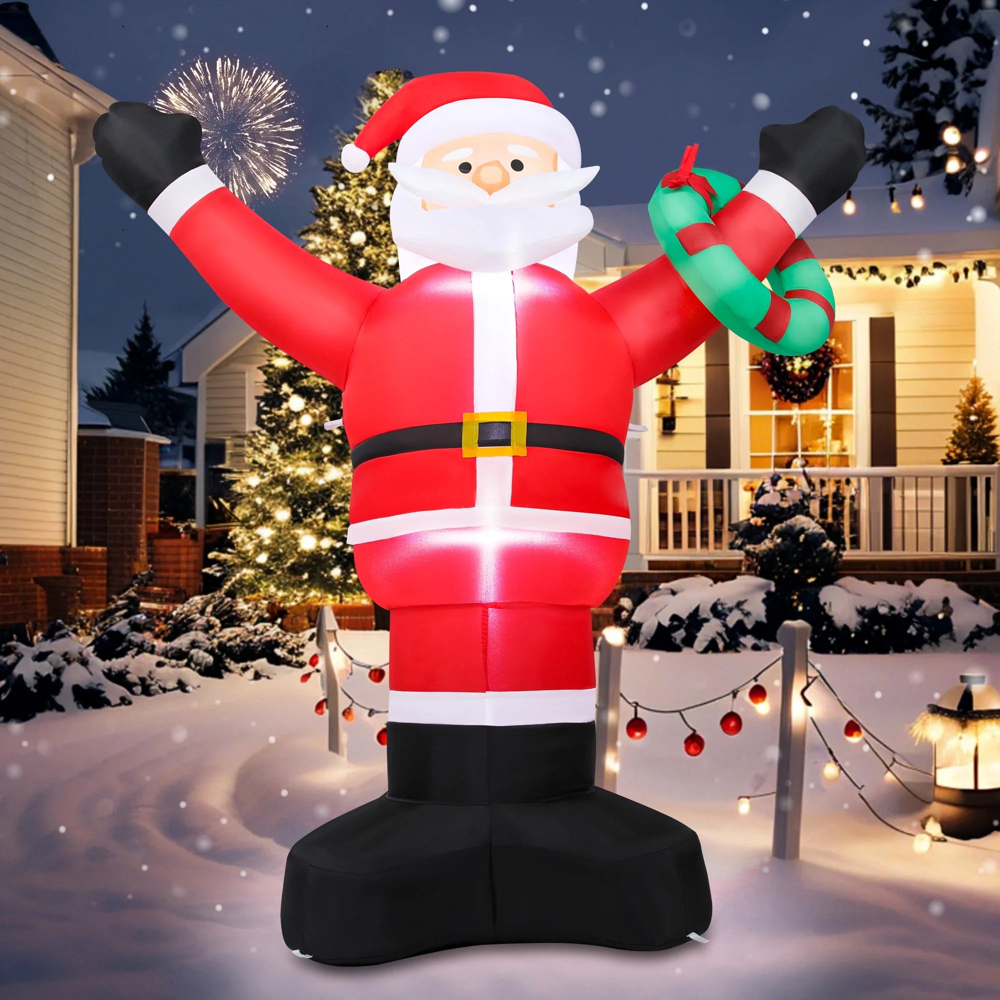 5Ft Christmas Inflatable Santa Claus Outdoor Decoration,Blow up Xmas Inflatable with LED Lights for Lawn Yard Garden