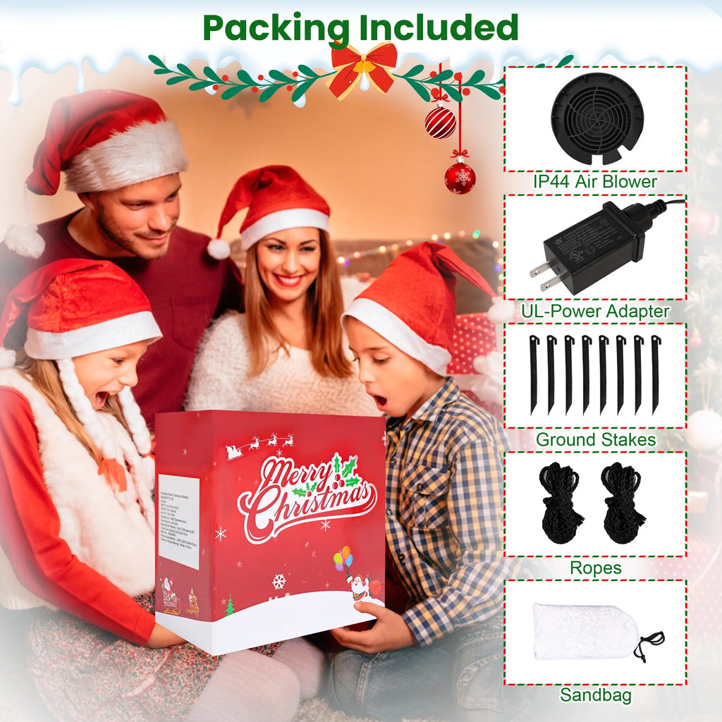 7Ft Christmas Inflatables Outdoor Decoration Santa Claus on Sleigh with Reindeer