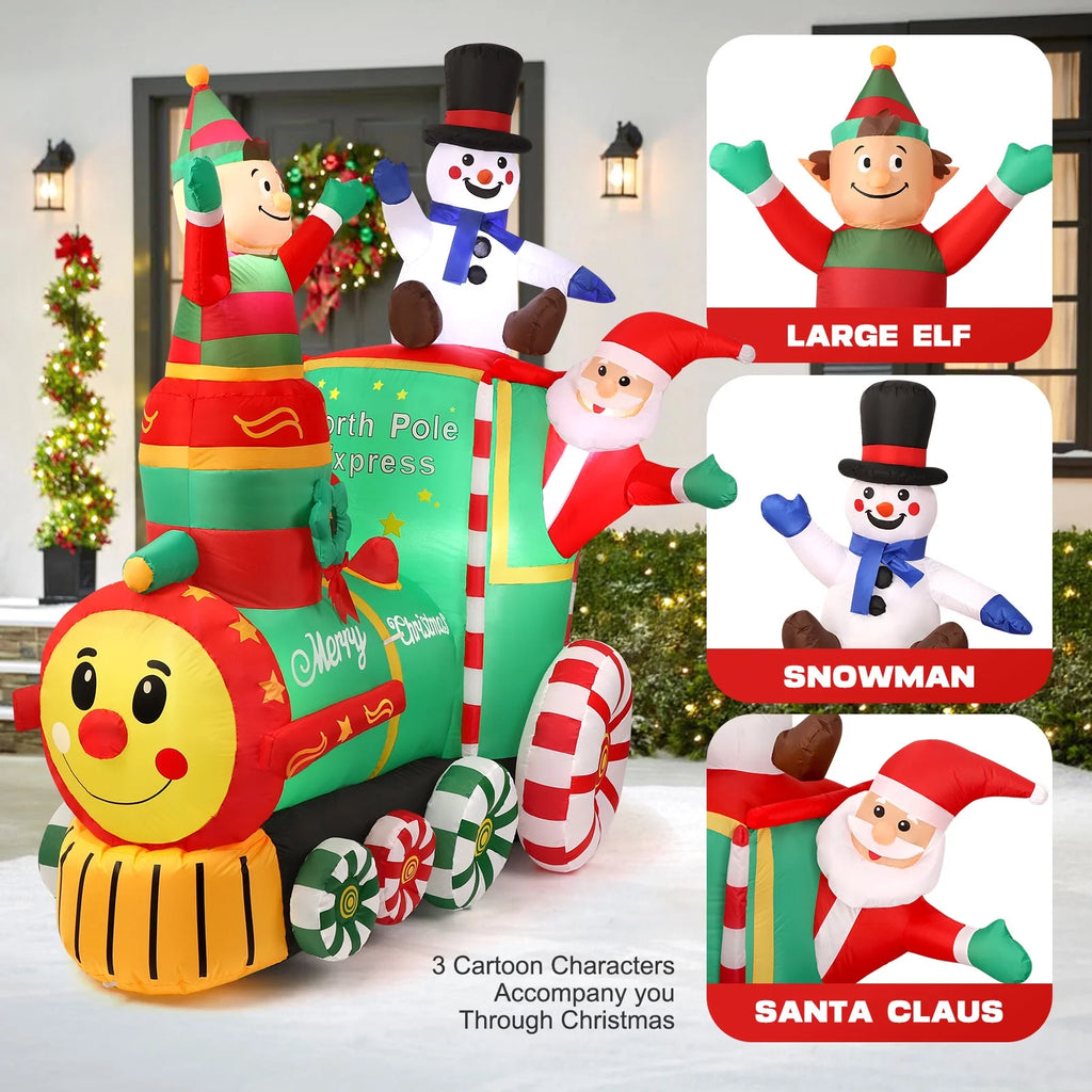 6 X 5Ft Pre-Lit Inflatables Christmas Outdoor Decoration, Santa on Train Outdoor Christmas Decoration