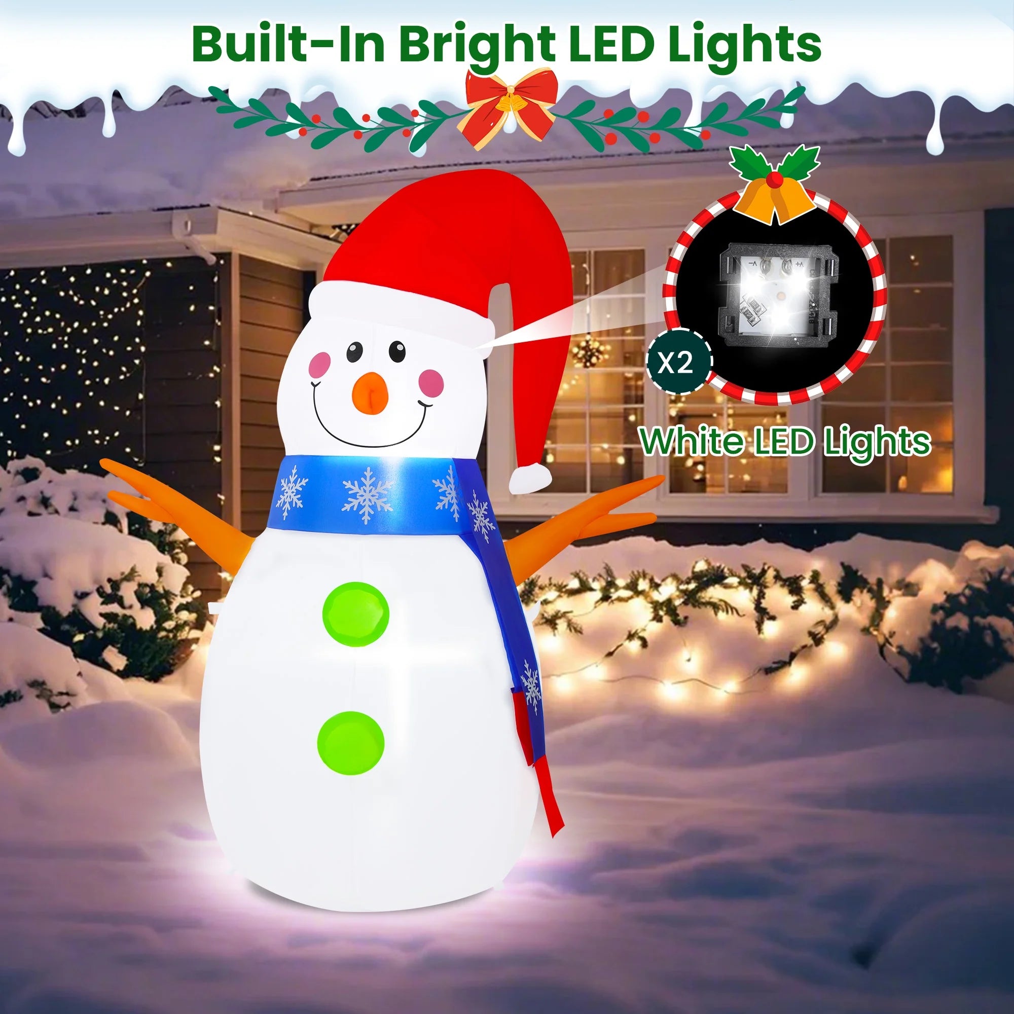 4Ft Tall Christmas Inflatable,Snowman Xmas Inflatable Outdoor Decoration with LED Lights for Yard Garden Lawn