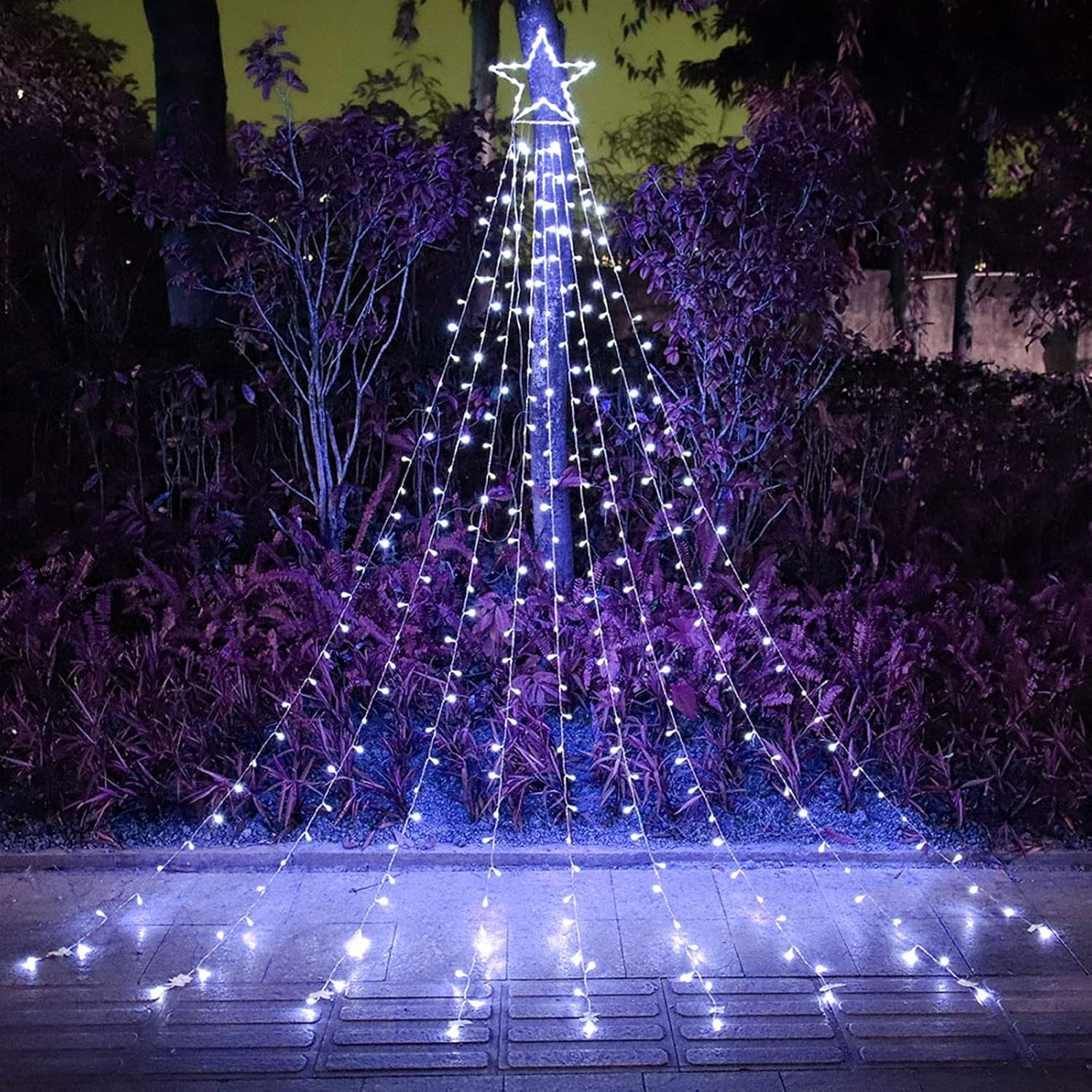 (New) Christmas Decoration Lights, 320 LED Waterfall Christmas Tree Lights with 12" Star Topper, 8 Modes Indoor Outdoor String Lights for Yard, Party, Home, Holiday (Warm White)
