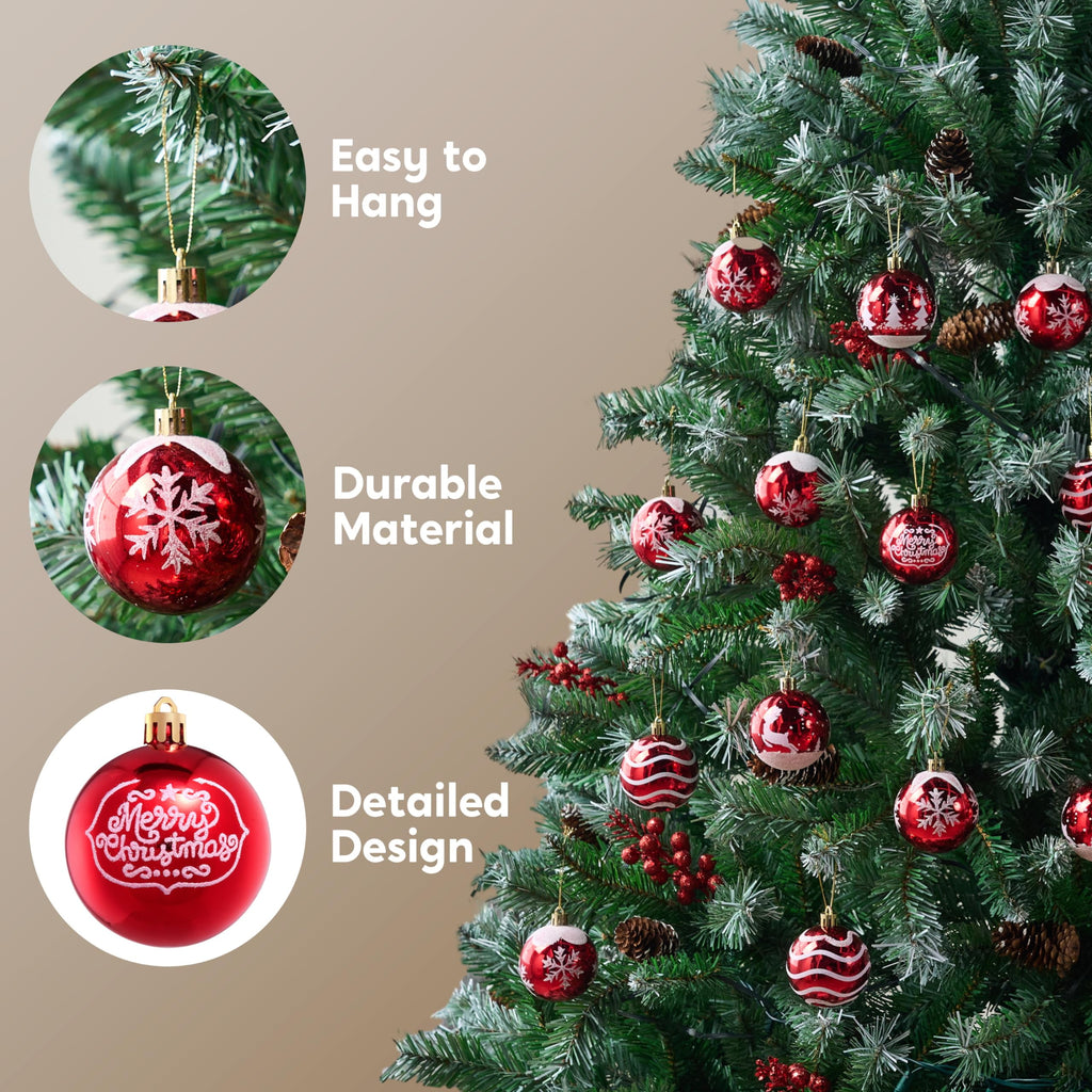 24 Pcs Christmas Ball Ornaments 2.3" Painting & Glittering Shatterproof Christmas Ornaments for Holidays, Party Decoration, Tree Ornaments, and Special Events (Red&White)