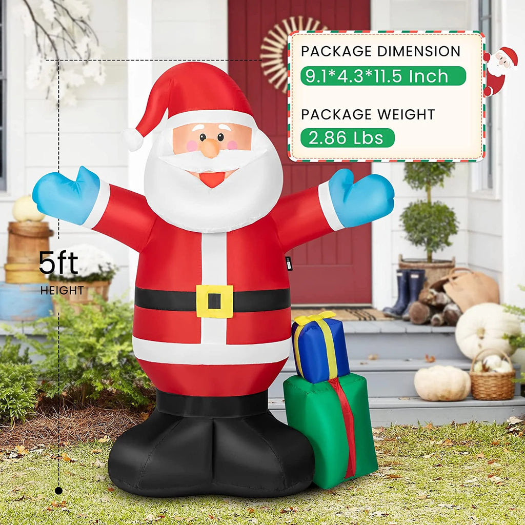 5Ft Height Christmas Inflatable Santa with Gift Boxes Led Lighted Blow up Outdoor Yard Decoration