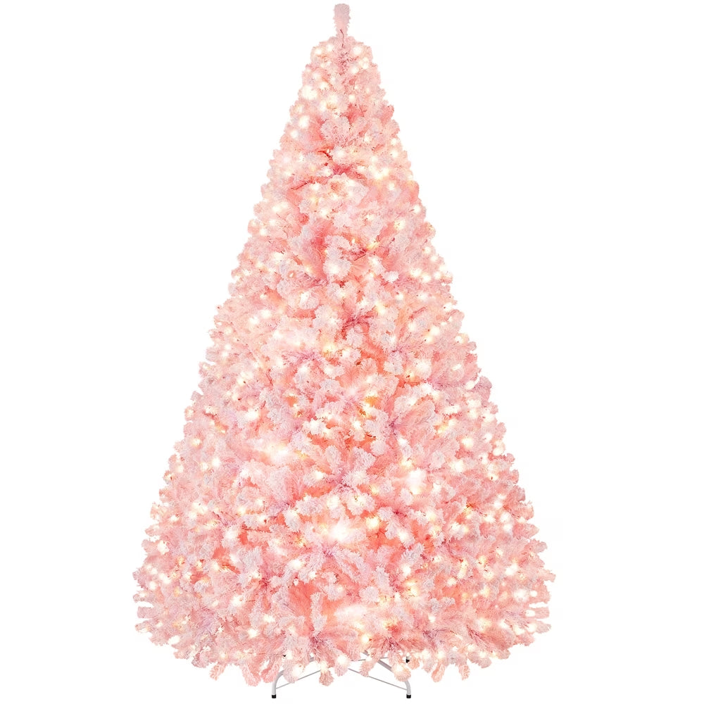 4.5 Ft Pre-Lit Flocked Christmas Tree with Warm Lights, Frosted White