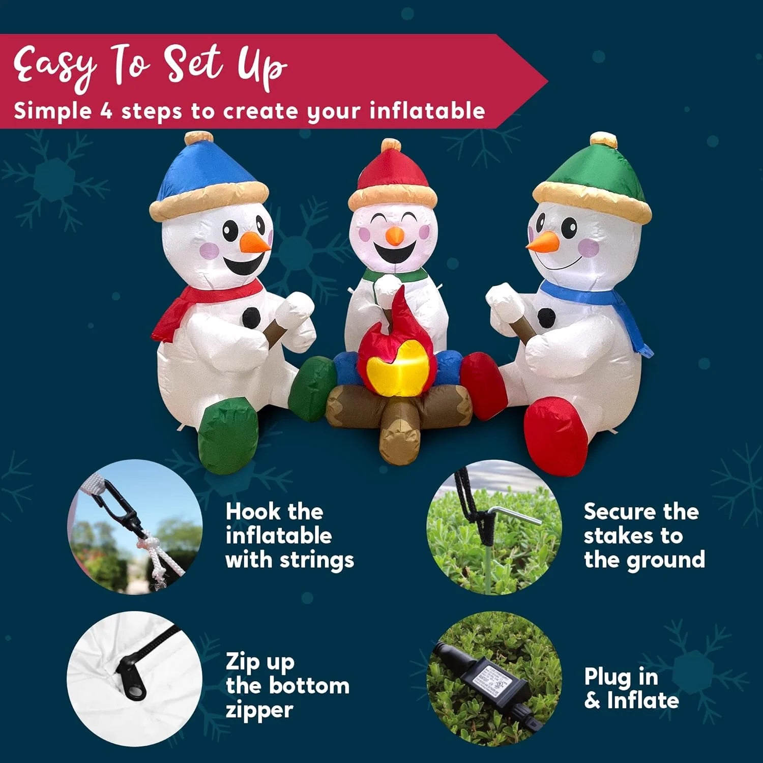 6 FT Christmas Inflatables Snowman Outdoor Decorations,Long Snowman with Campfire Christmas Blow Ups Yard with Built-In Leds for Holiday Party Garden Lawn Decor