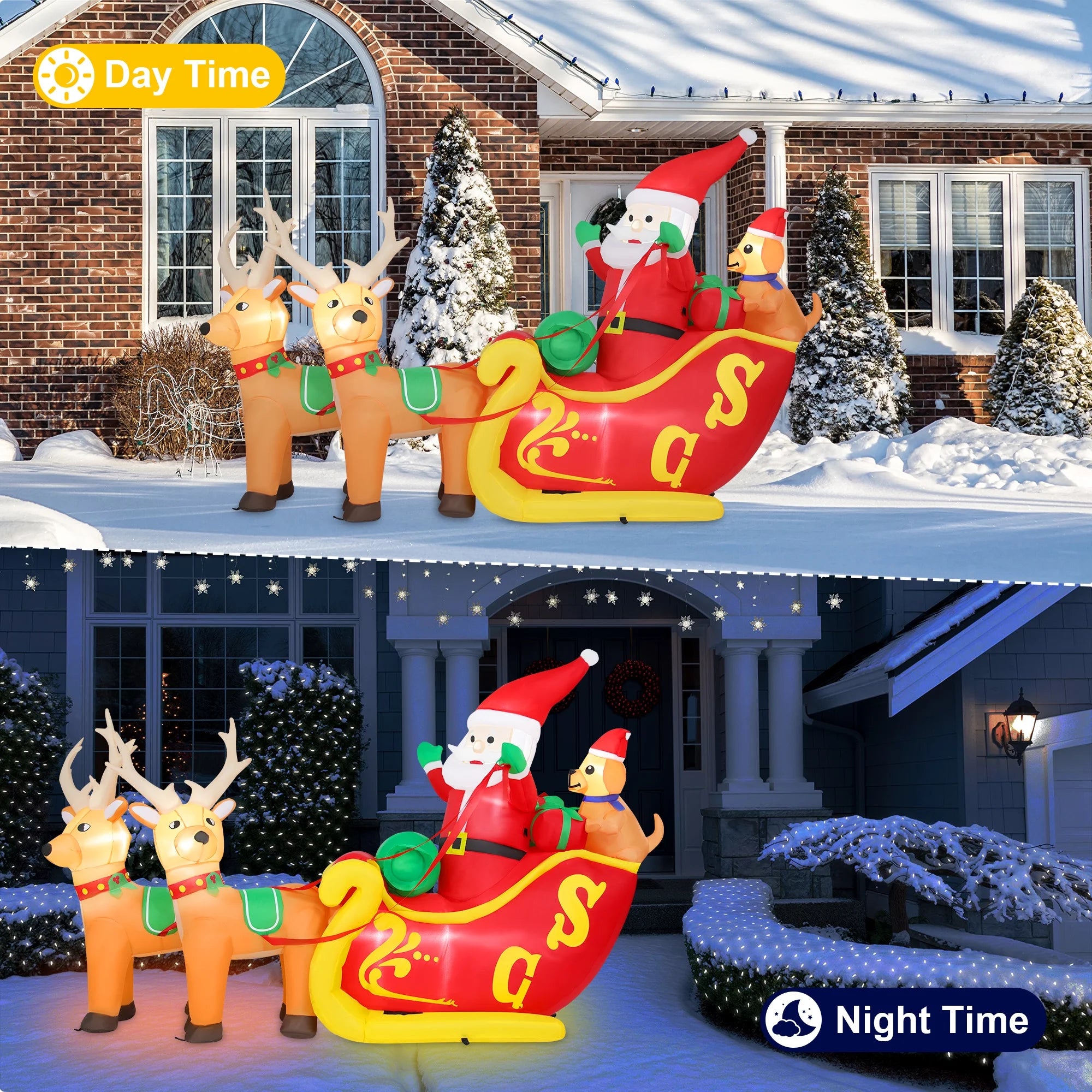 7Ft Christmas Inflatables Outdoor Decoration Santa Claus on Sleigh with Reindeer
