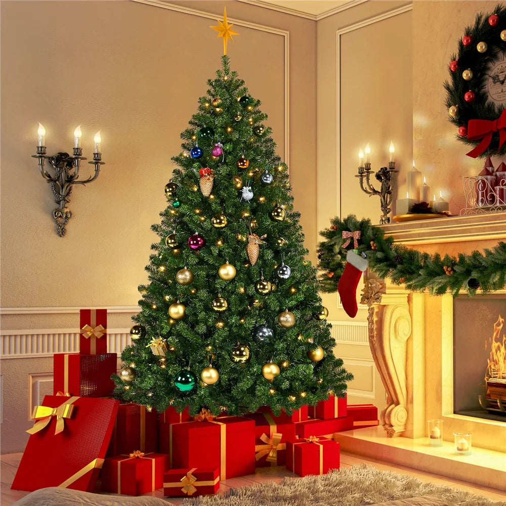 6 Ft Pre-Lit Christmas Tree with Warm Lights, Green