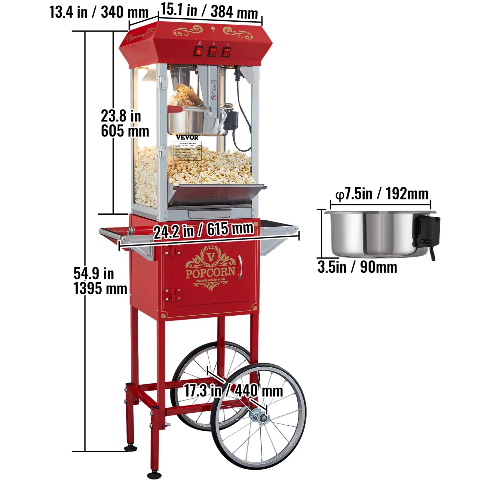 8/12Oz Electric Popcorn Maker Commercial Popper Machine Automatic Corn Cookware with Scoop Spoon SUS304 Heating Tube