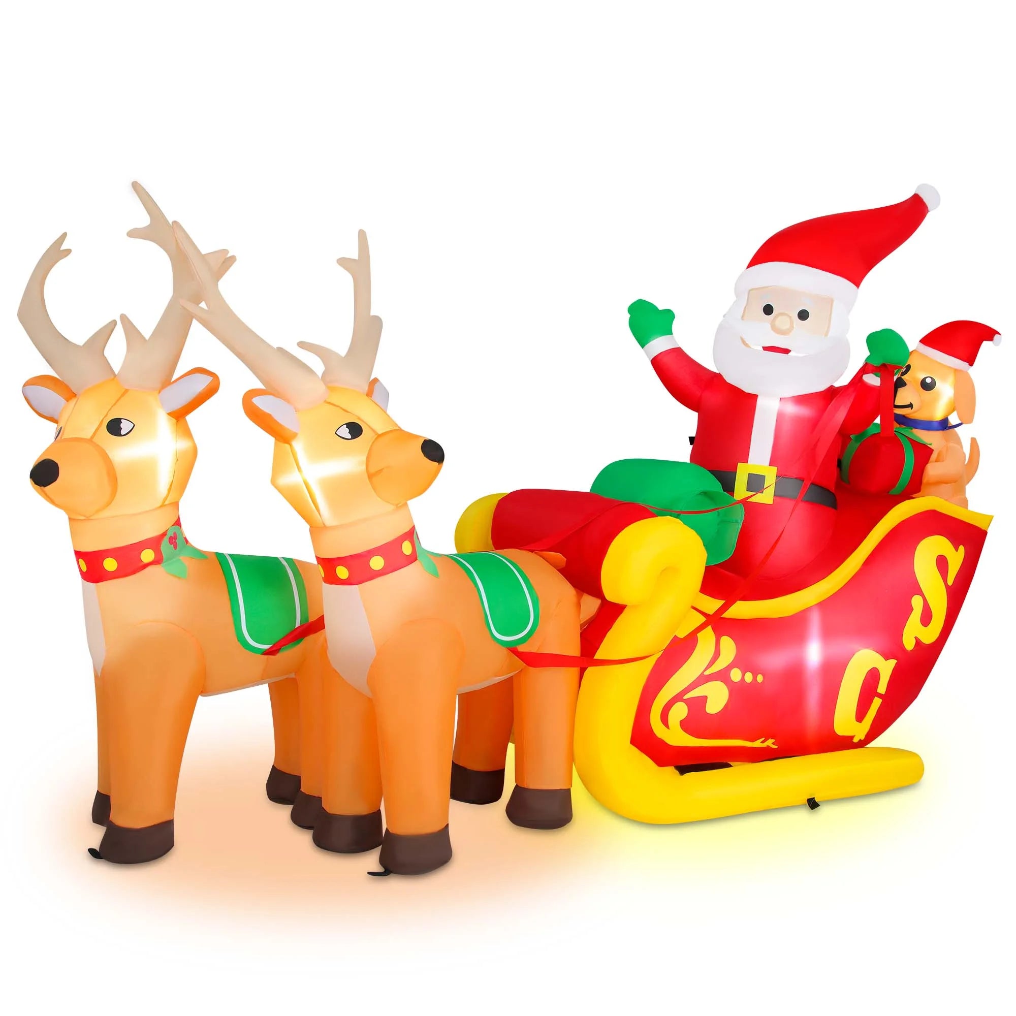 7Ft Christmas Inflatables Outdoor Decoration Santa Claus on Sleigh with Reindeer