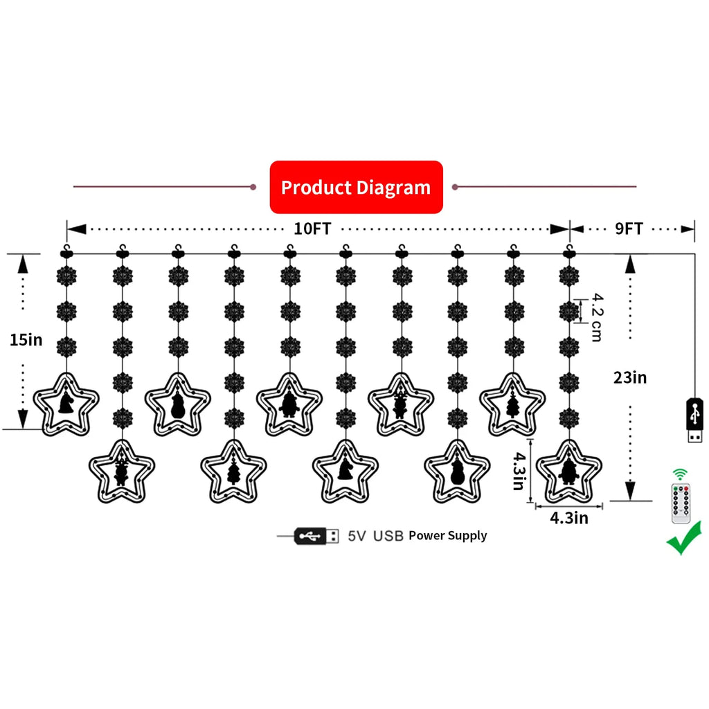 Christmas Star Window Lights Indoor, Cute Christmas Window Curtain Lights Decor with Remote, 10 Ft LED Christmas Decorations Curtain String Lights for Bedroom