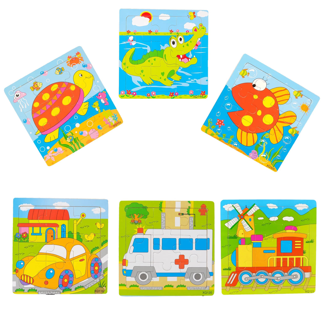 Wooden Jigsaw Puzzles for Kids Ages 2-5 Toddler Puzzles 9 Pieces Preschool Educational Learning Toys Set of 6 Puzzles for 2 3 4 Years Old Boys and Girls (9 Pieces - 6 Puzzles Set)