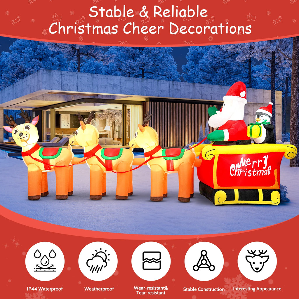 12Ft Christmas Inflatable Santa Claus on Sleigh with 3 Reindeer Outdoor Lights Decor for Holiday Decor,Xmas Party,Yard,Garden and Lawn