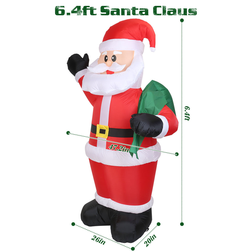 6.4Ft Inflatable Christmas Santa Claus, Light up Santa Claus with LED Lights Gift Bag Outdoor Yard Lawn Holiday Decoration