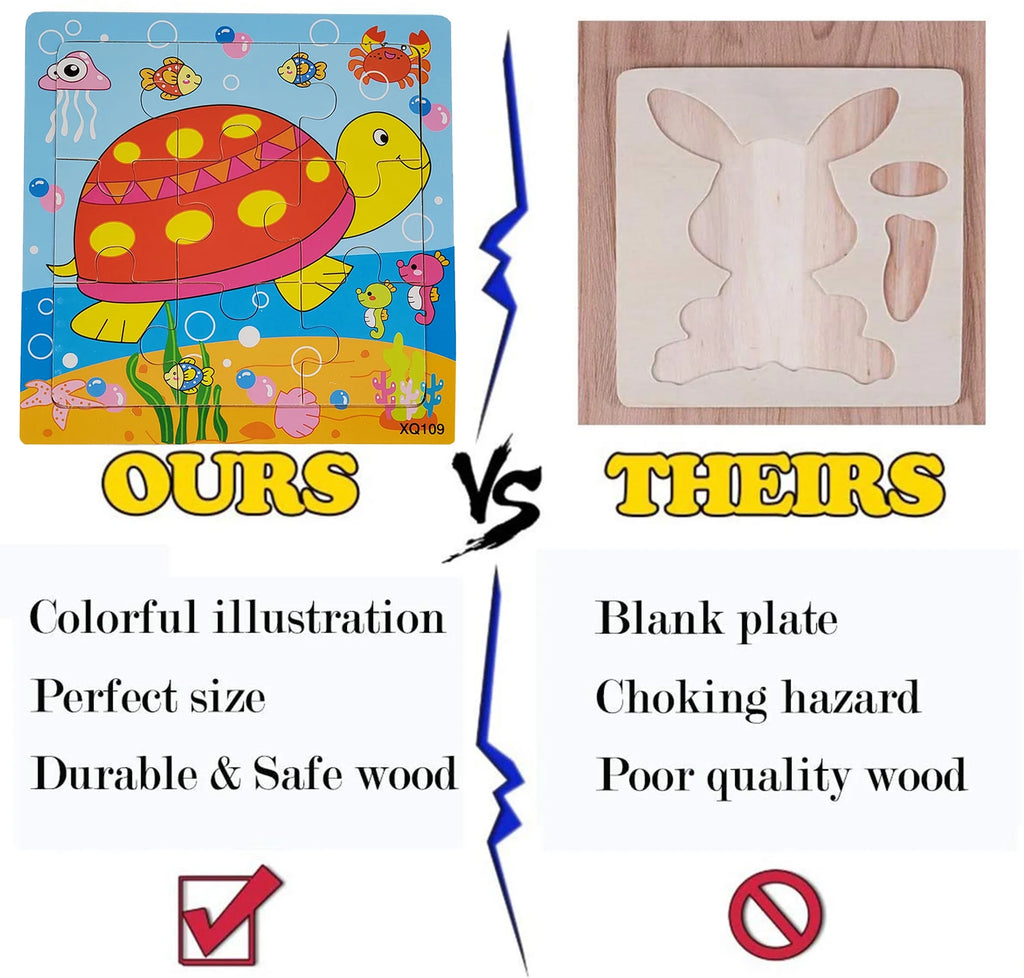 Wooden Jigsaw Puzzles for Kids Ages 2-5 Toddler Puzzles 9 Pieces Preschool Educational Learning Toys Set of 6 Puzzles for 2 3 4 Years Old Boys and Girls (9 Pieces - 6 Puzzles Set)