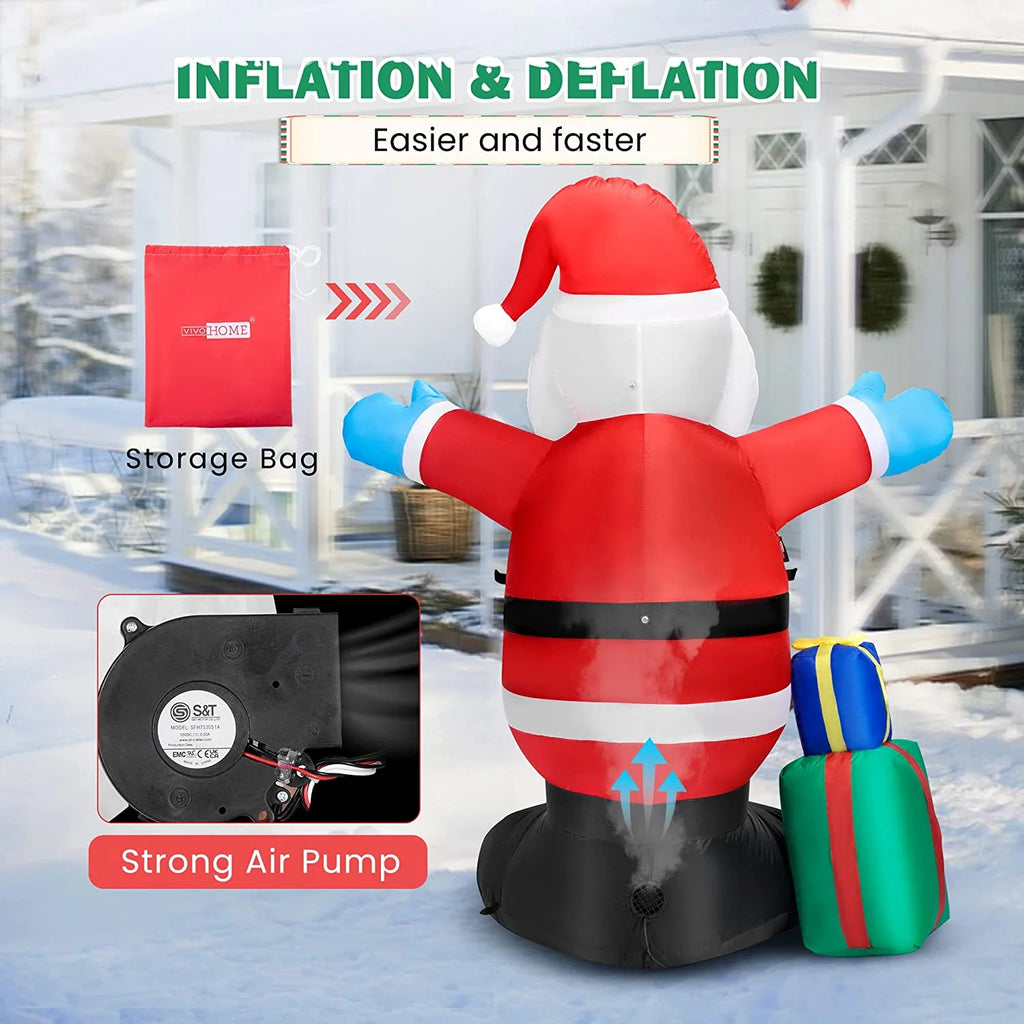 5Ft Height Christmas Inflatable Santa with Gift Boxes Led Lighted Blow up Outdoor Yard Decoration