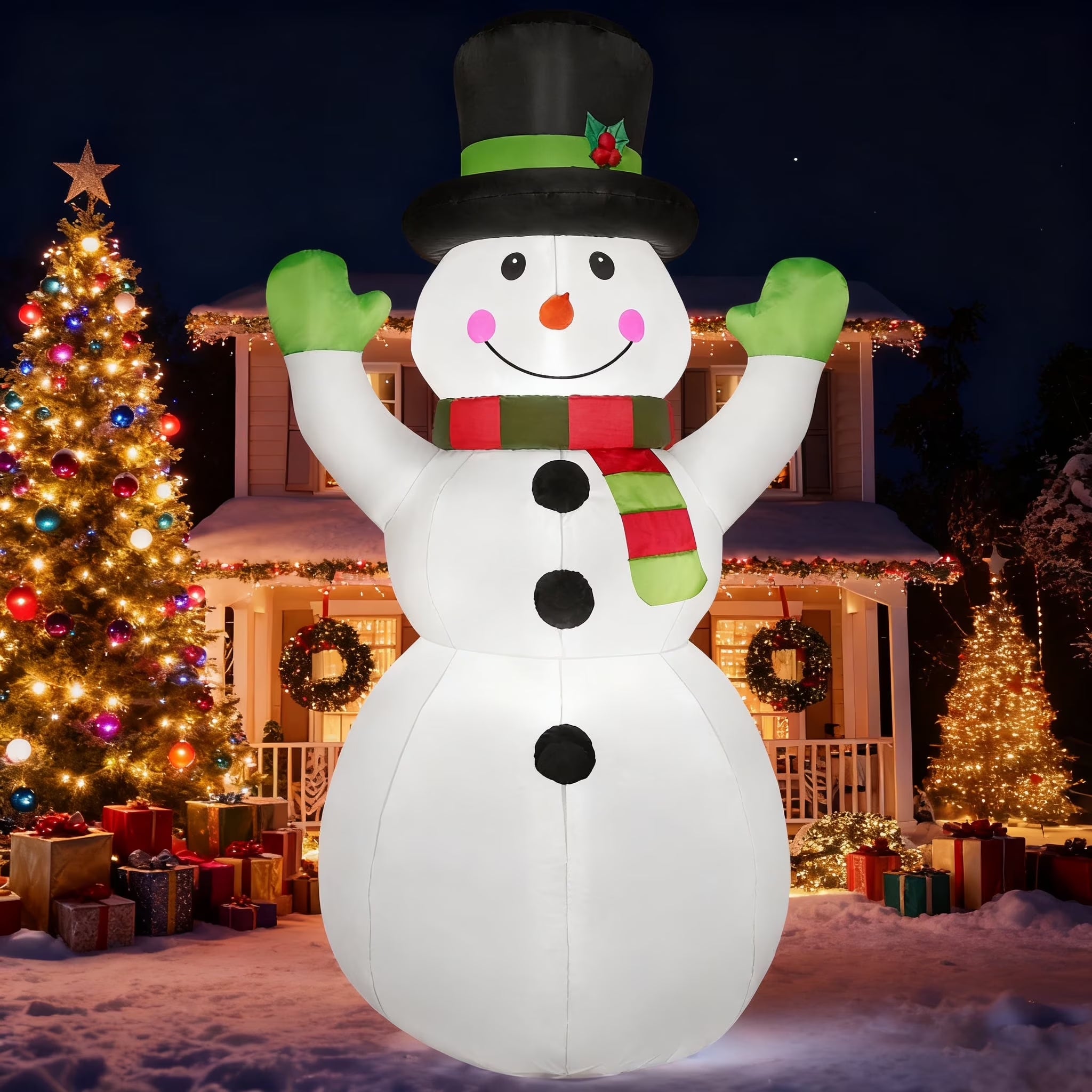 6 FT Christmas Inflatables Snowman Outdoor Decorations,Long Snowman with Campfire Christmas Blow Ups Yard with Built-In Leds for Holiday Party Garden Lawn Decor