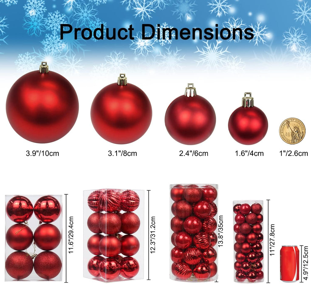 3.94" Large Christmas Balls Shatterproof Red Christmas Ornaments 6 Pcs Big Red Xmas Ornaments for Xmas Tree Holiday Wedding Party Decoration