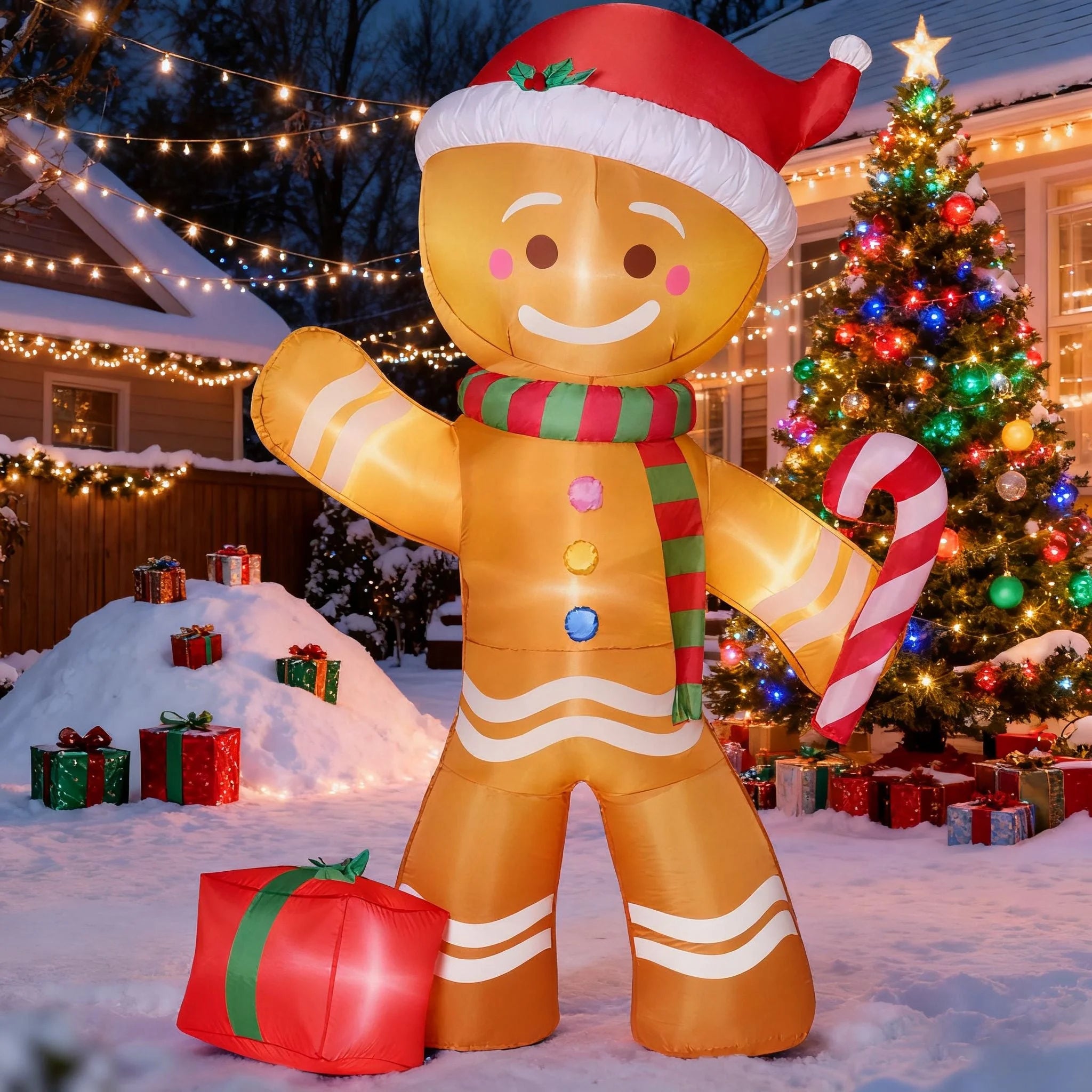 6 FT Christmas Inflatables Gingerbread Man Outdoor Decorations,Gingerbread Man Cocoa Mug Blow Ups Yard with Built-In Leds for Holiday Party Garden Lawn Decor
