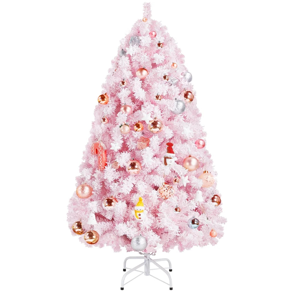 4.5 Ft Pre-Lit Flocked Christmas Tree with Warm Lights, Frosted White