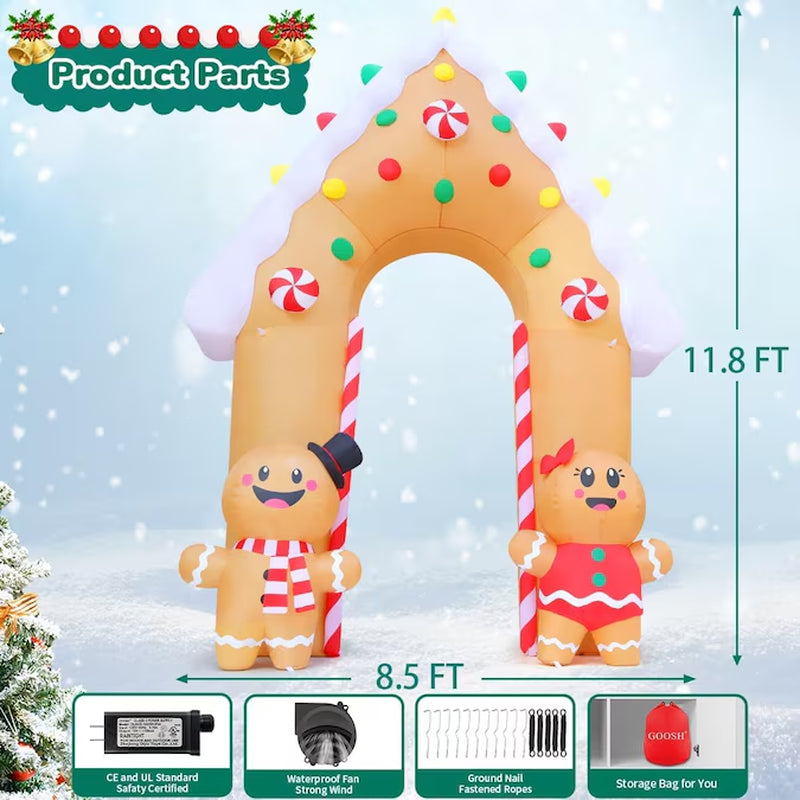 11.8-Ft Lighted Gingerbread Christmas Inflatable Archway