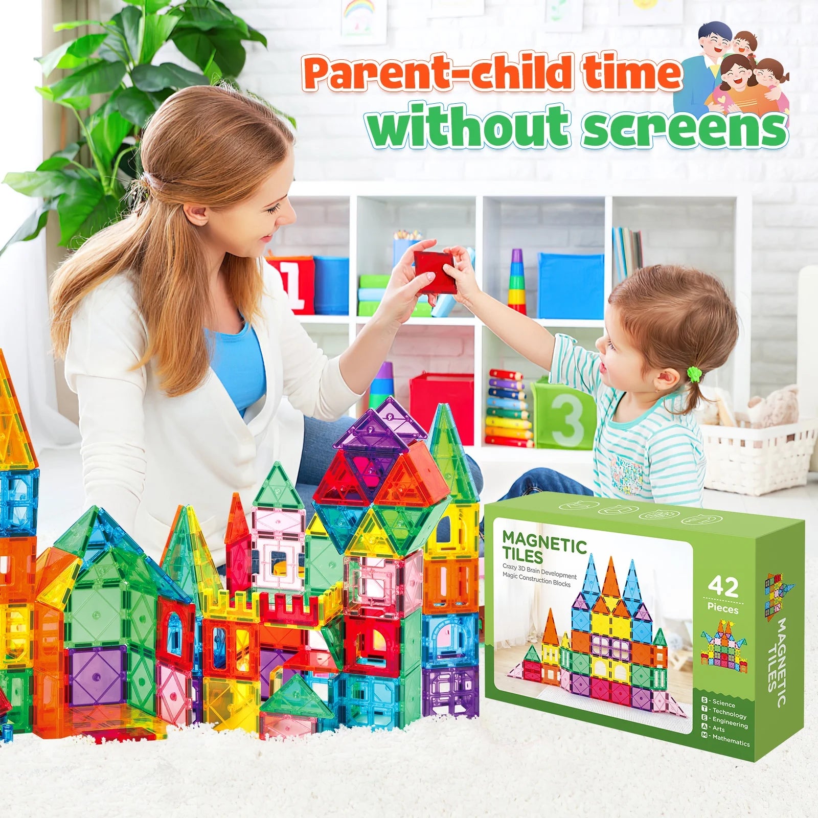 Magnetic Tiles for Kids,Educational Magnetic Building Blocks for Boys Girls, STEM Preschool Kidergarten Learning Toys