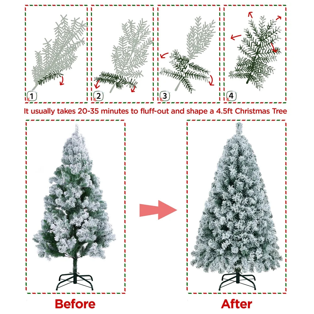 4.5 Ft Pre-Lit Flocked Christmas Tree with Warm Lights, Frosted White