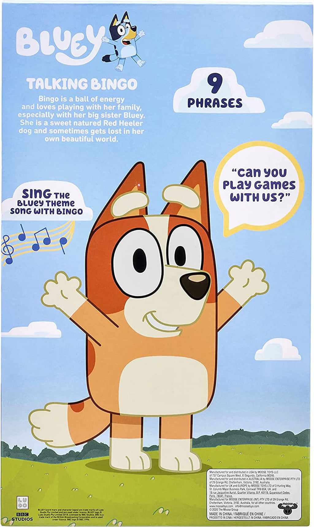 , Talking Bingo 12 Inch Plush, Toys for Kids 3-6 Years