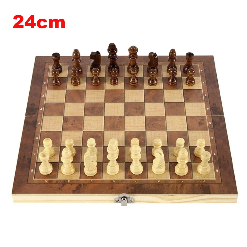 3 in 1 Chess Board Sets 29CM/24CM Folding Storage Wooden Exquisite Chess Set Travel Chess Sets for Chess Board Game 32 Chessman