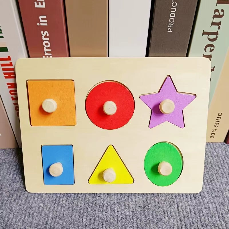 Montessori Wooden Puzzle Board Knob Wood Puzzle Geometric Shape & Color Sorter Puzzle Early Education Sensorial Toys for Toddler