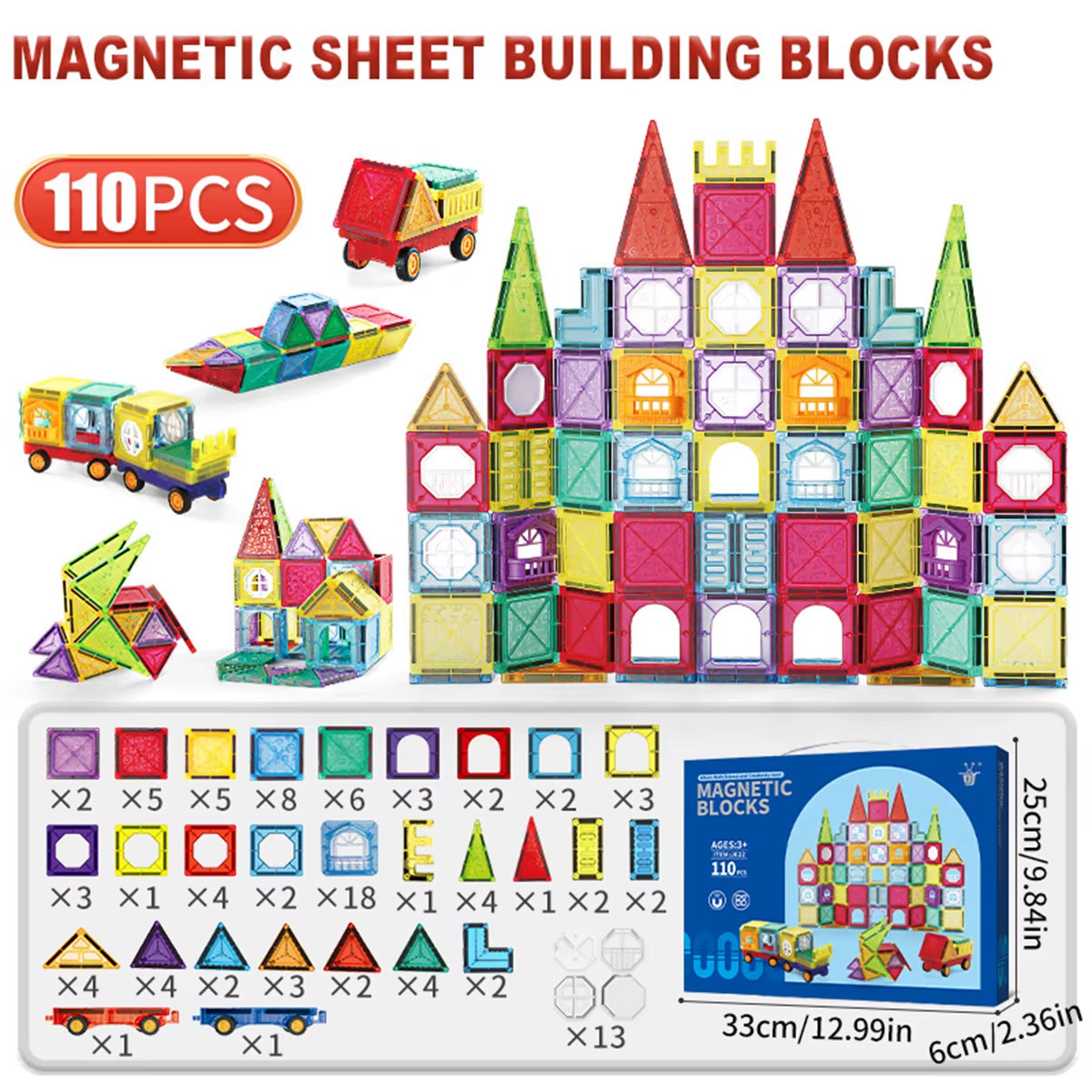 Magnetic Tiles for Kids Ages 3-5 4-8 Magnet Toys for 3 4 5 6 7 8+ Year Old Boys Girls Toddlers Magnetic Building Blocks Preschoo