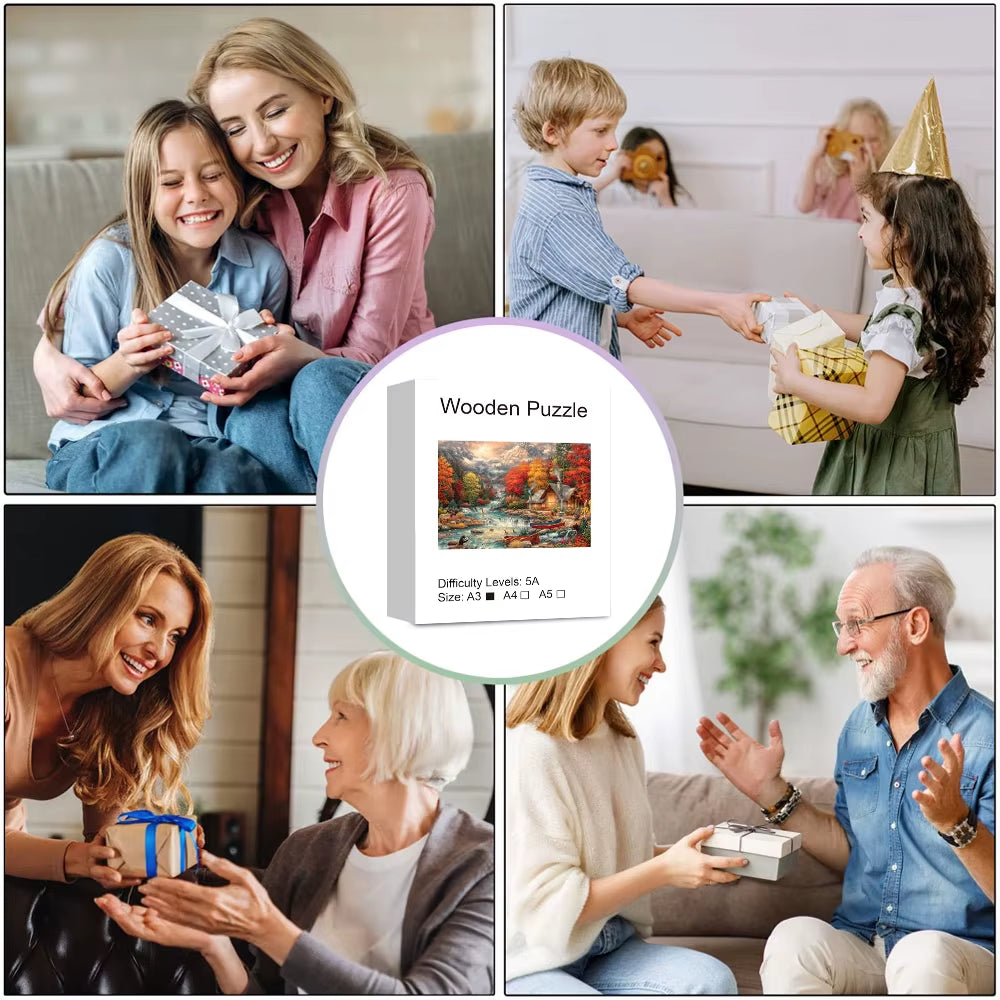 Autumn Mountains Wooden Jigsaw Puzzle Toys, Irregular Animal Shaped Pieces, Best Gift for Christmas and Thanksgiving