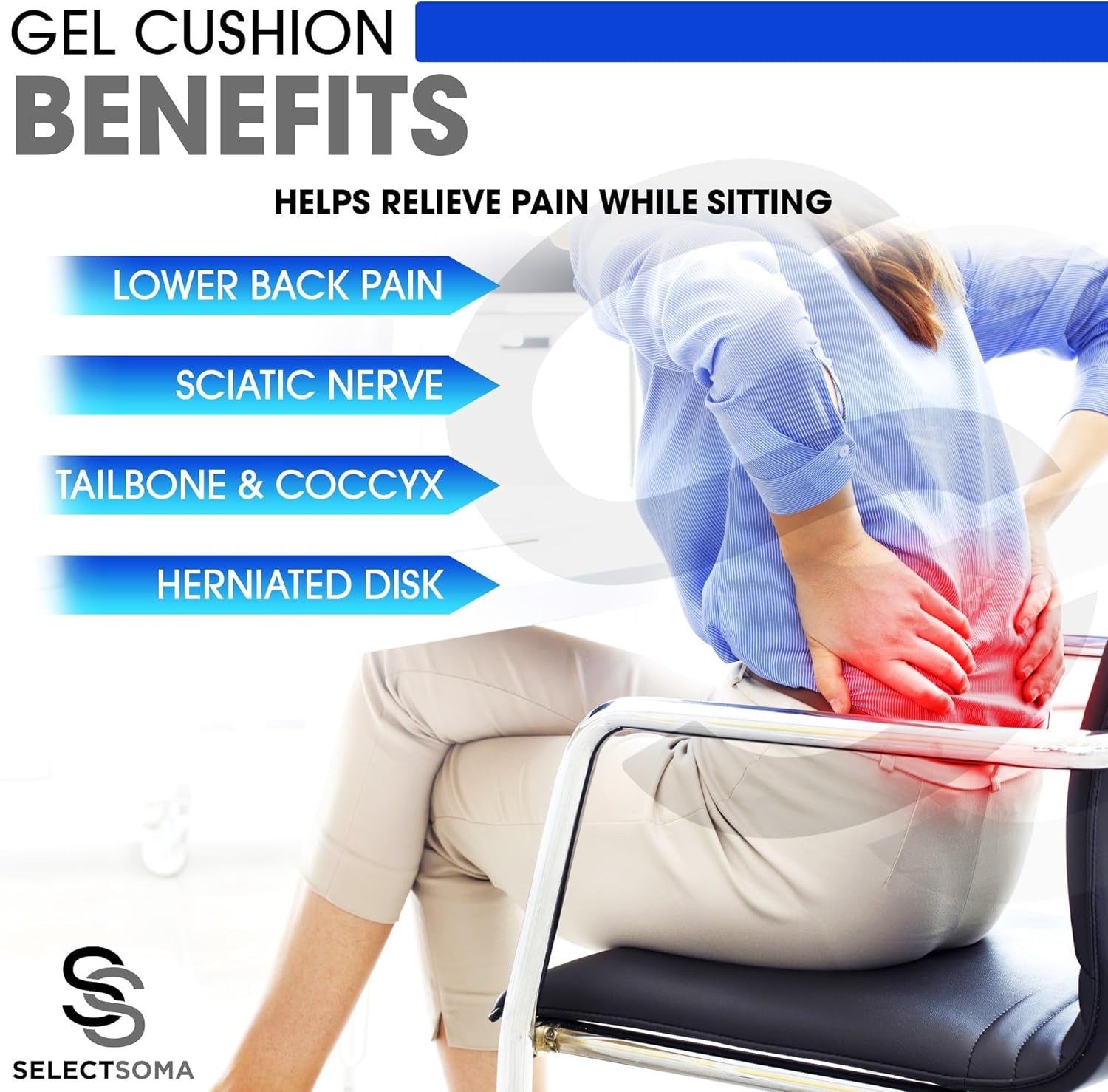 Double-Thick Super Large Gel Seat Cushion- Breathable and Cooling Honeycomb Design - Pressure Relief for Sciatica, Tailbone & Back Pain - Office Chair, Wheelchair, Car & Truck Cushion