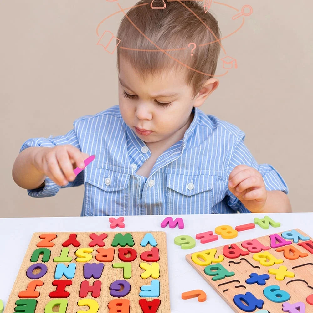 Baby Toddler Jigsaw Puzzle Alphabet Letters Number Wooden Learning Preschool Toys Kids Gifts