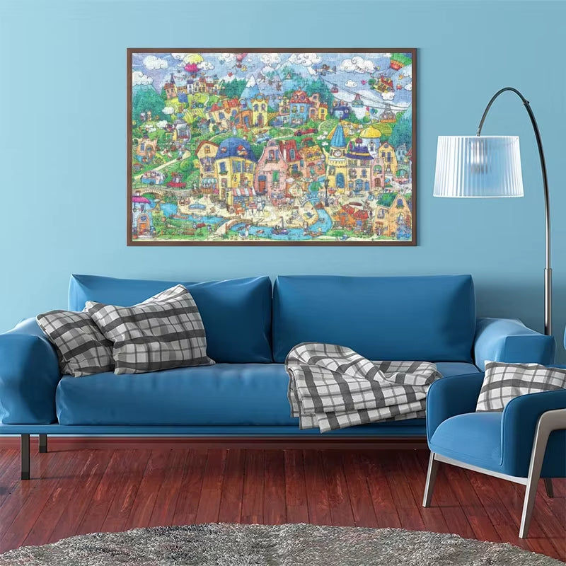70*50Cm Adult 1000 Pieces Jigsaw Puzzle Happy Town Beautiful Landscape Paintings Stress Reducing Toys Christmas Gifts