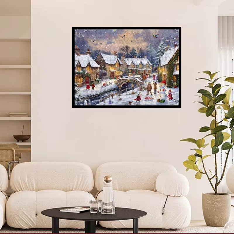 Merry Christmas Puzzle 1000Pieces Paper Puzzle Adult Puzzle 70*50Cm Christmas Town Difficulty Jigsaw Puzzles Home Wall Decro