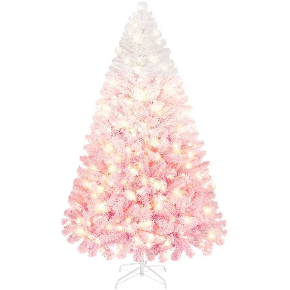 4.5 Ft Pre-Lit Flocked Christmas Tree with Warm Lights, Frosted White
