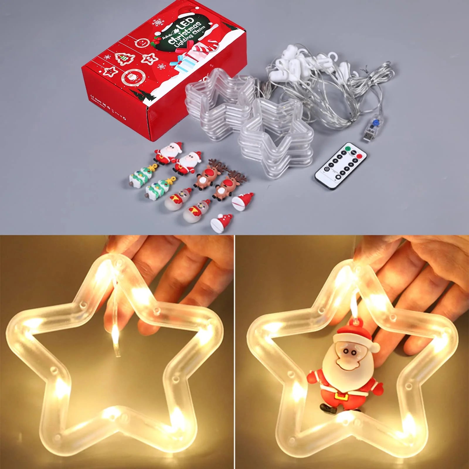 Christmas Star Window Lights Indoor, Cute Christmas Window Curtain Lights Decor with Remote, 10 Ft LED Christmas Decorations Curtain String Lights for Bedroom