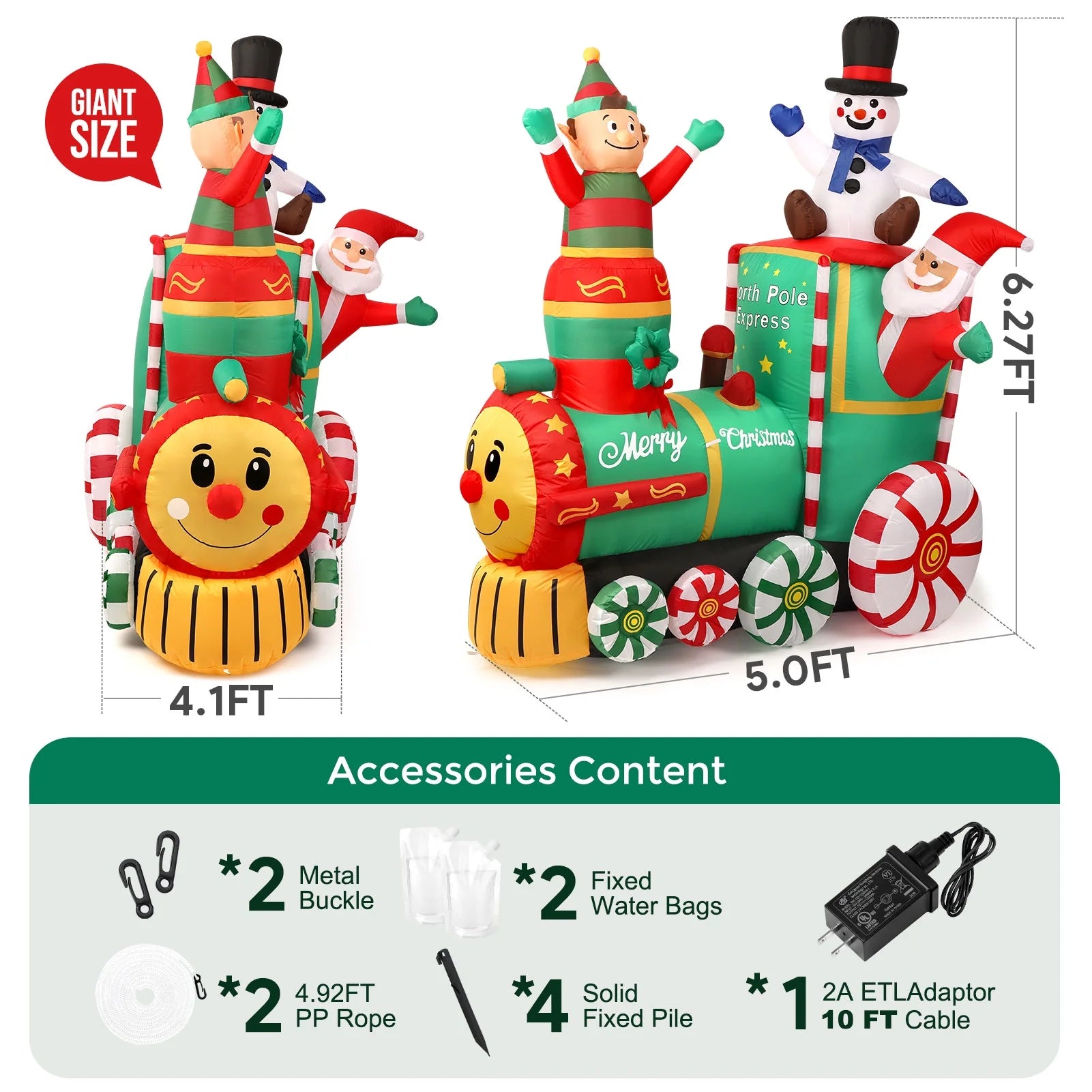6 X 5Ft Pre-Lit Inflatables Christmas Outdoor Decoration, Santa on Train Outdoor Christmas Decoration