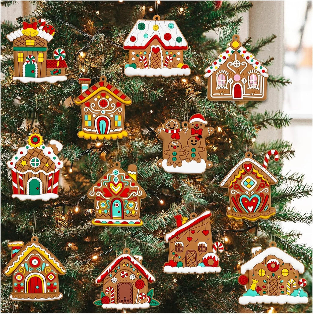 12Pcs Gingerbread Christmas Ornaments Gingerbread Christmas Tree Decorations Holiday Decor (House)