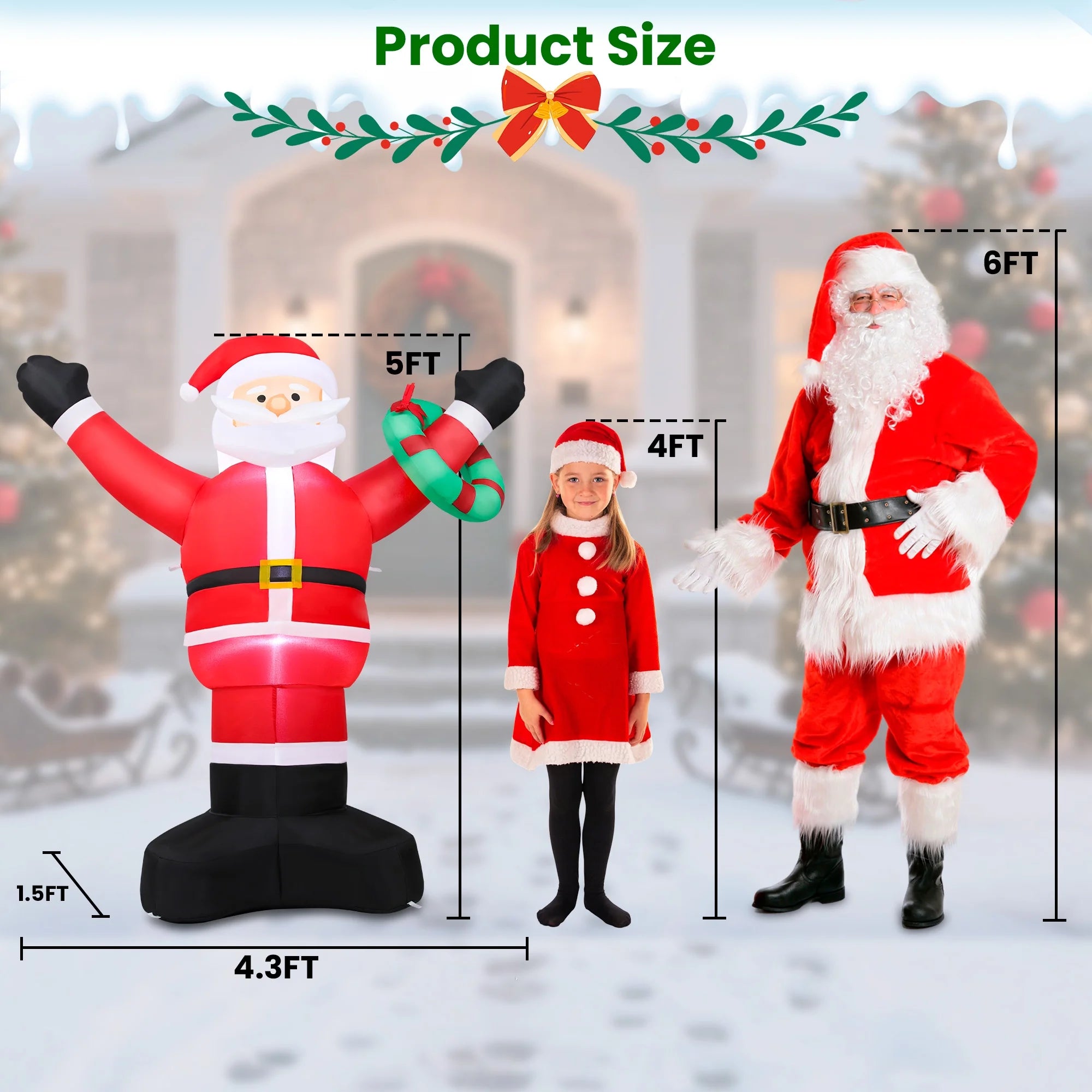 5Ft Christmas Inflatable Santa Claus Outdoor Decoration,Blow up Xmas Inflatable with LED Lights for Lawn Yard Garden