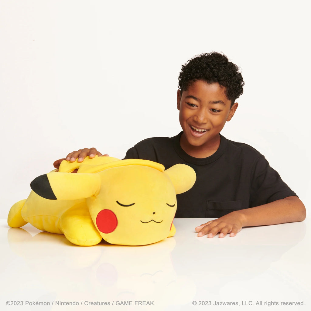 18” Plush Sleeping Pikachu - Cuddly- Must Have for Pokémon Fans- Plush for Traveling, Car Rides