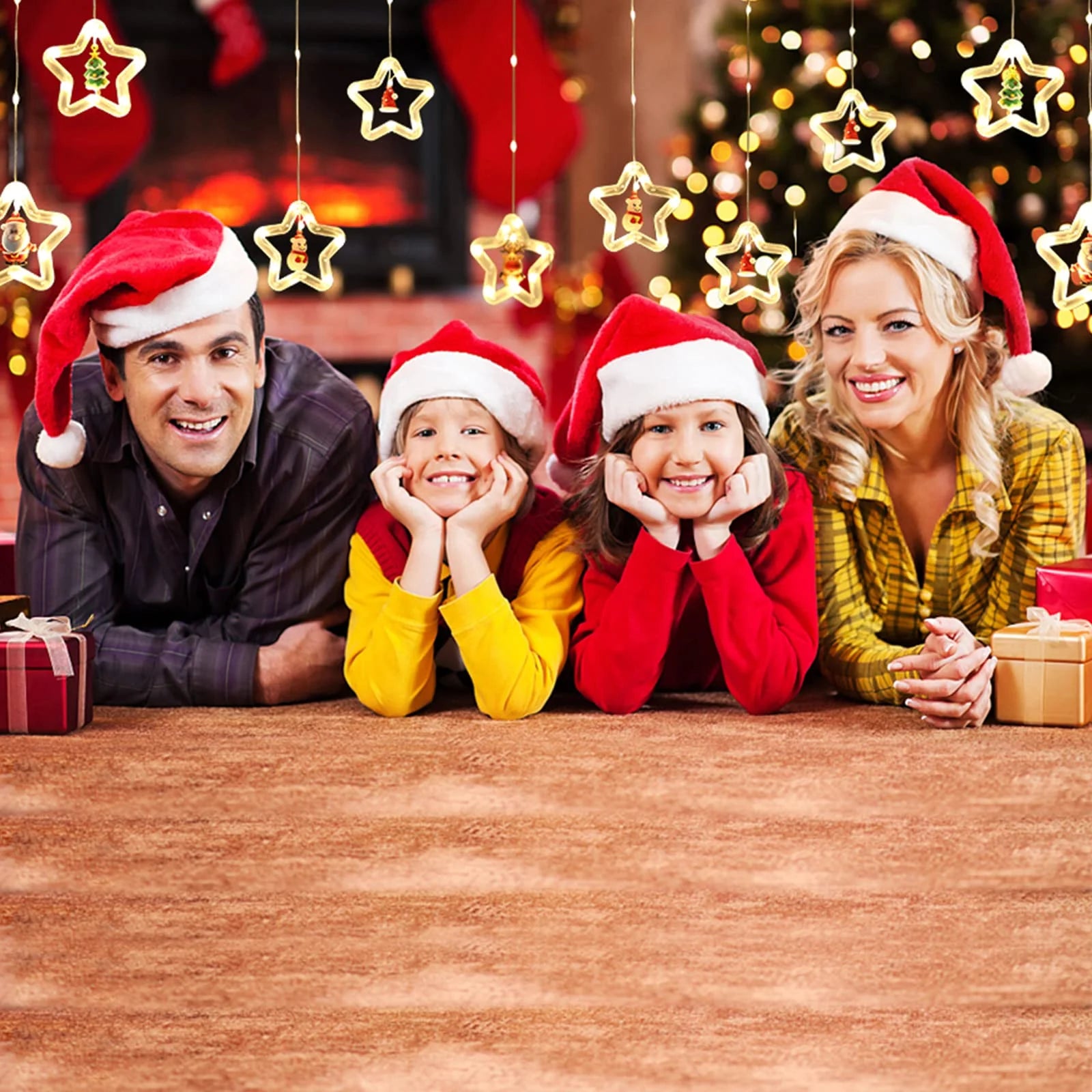 Christmas Star Window Lights Indoor, Cute Christmas Window Curtain Lights Decor with Remote, 10 Ft LED Christmas Decorations Curtain String Lights for Bedroom