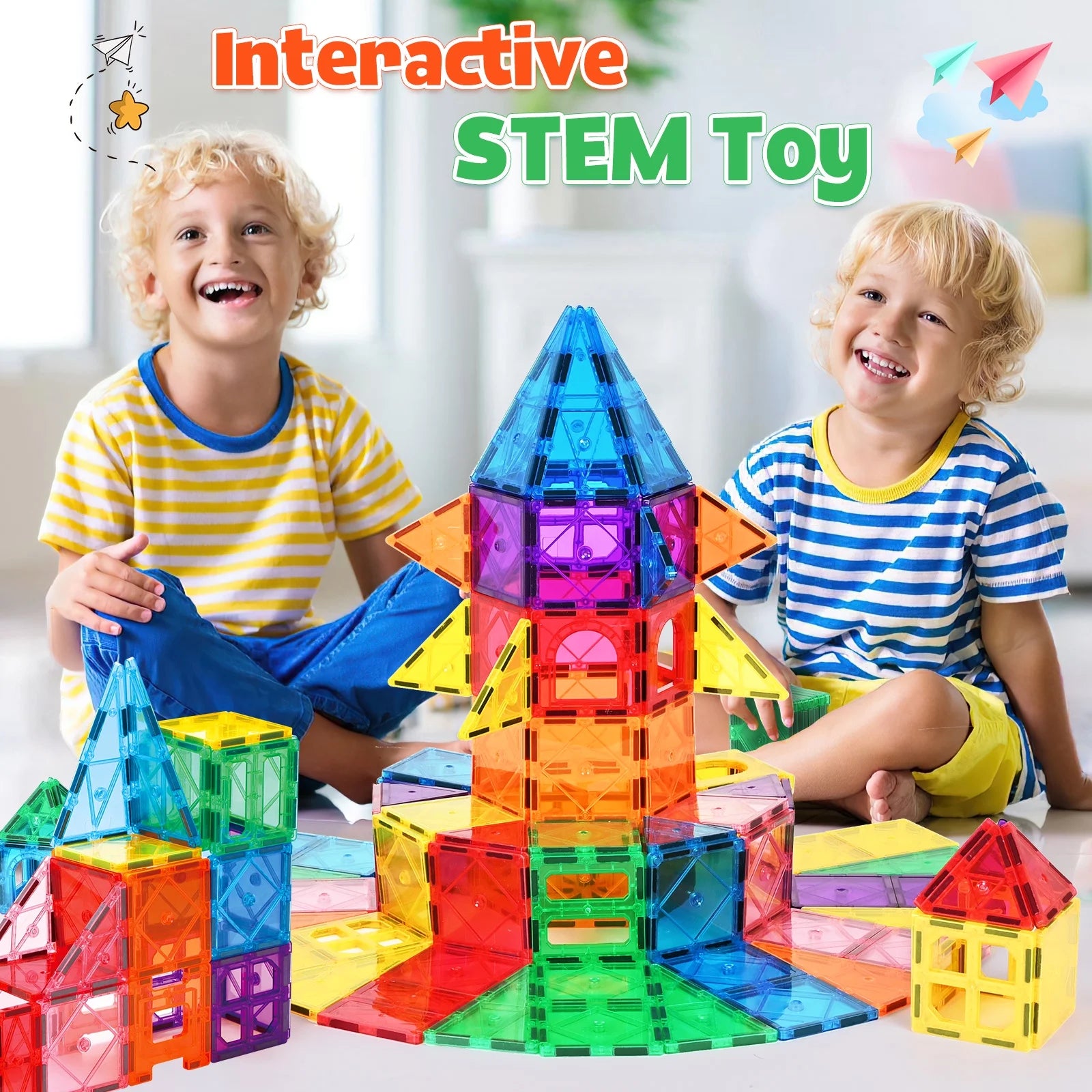 Magnetic Tiles for Kids,Educational Magnetic Building Blocks for Boys Girls, STEM Preschool Kidergarten Learning Toys