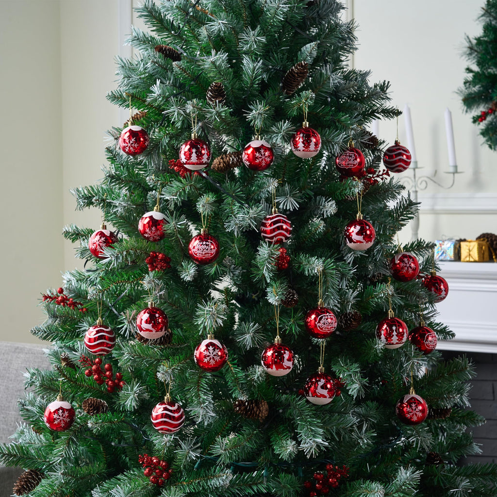 24 Pcs Christmas Ball Ornaments 2.3" Painting & Glittering Shatterproof Christmas Ornaments for Holidays, Party Decoration, Tree Ornaments, and Special Events (Red&White)