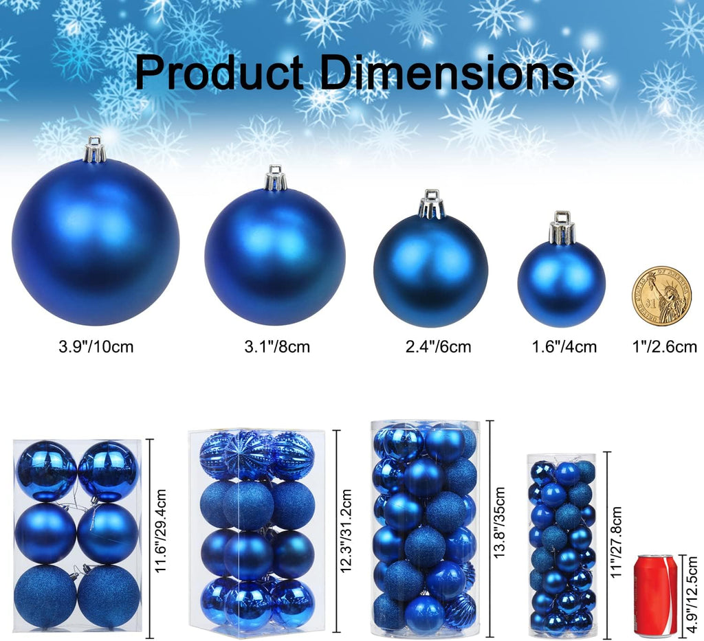 1.57" Christmas Ball Ornaments Shatterproof Navy Blue Christmas Ornaments Set 40 Pcs Blue Ornament for Xmas Tree Halloween Holiday Wedding Party Decoration