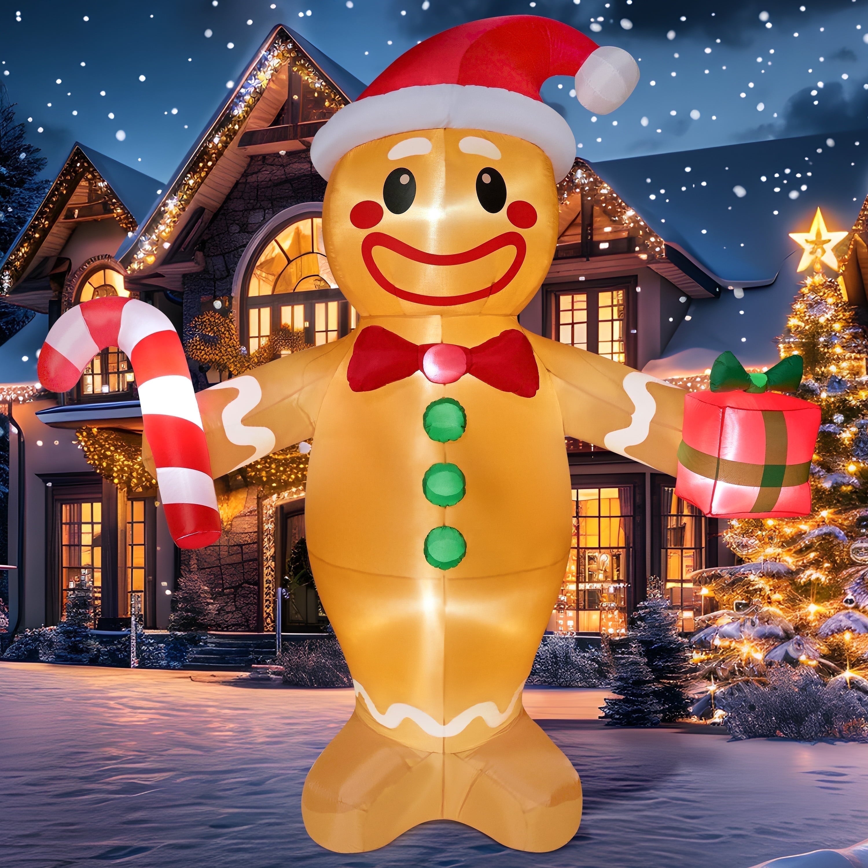 6 FT Christmas Inflatables Gingerbread Man Outdoor Decorations,Gingerbread Man Cocoa Mug Blow Ups Yard with Built-In Leds for Holiday Party Garden Lawn Decor